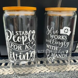 2 glass tumblers